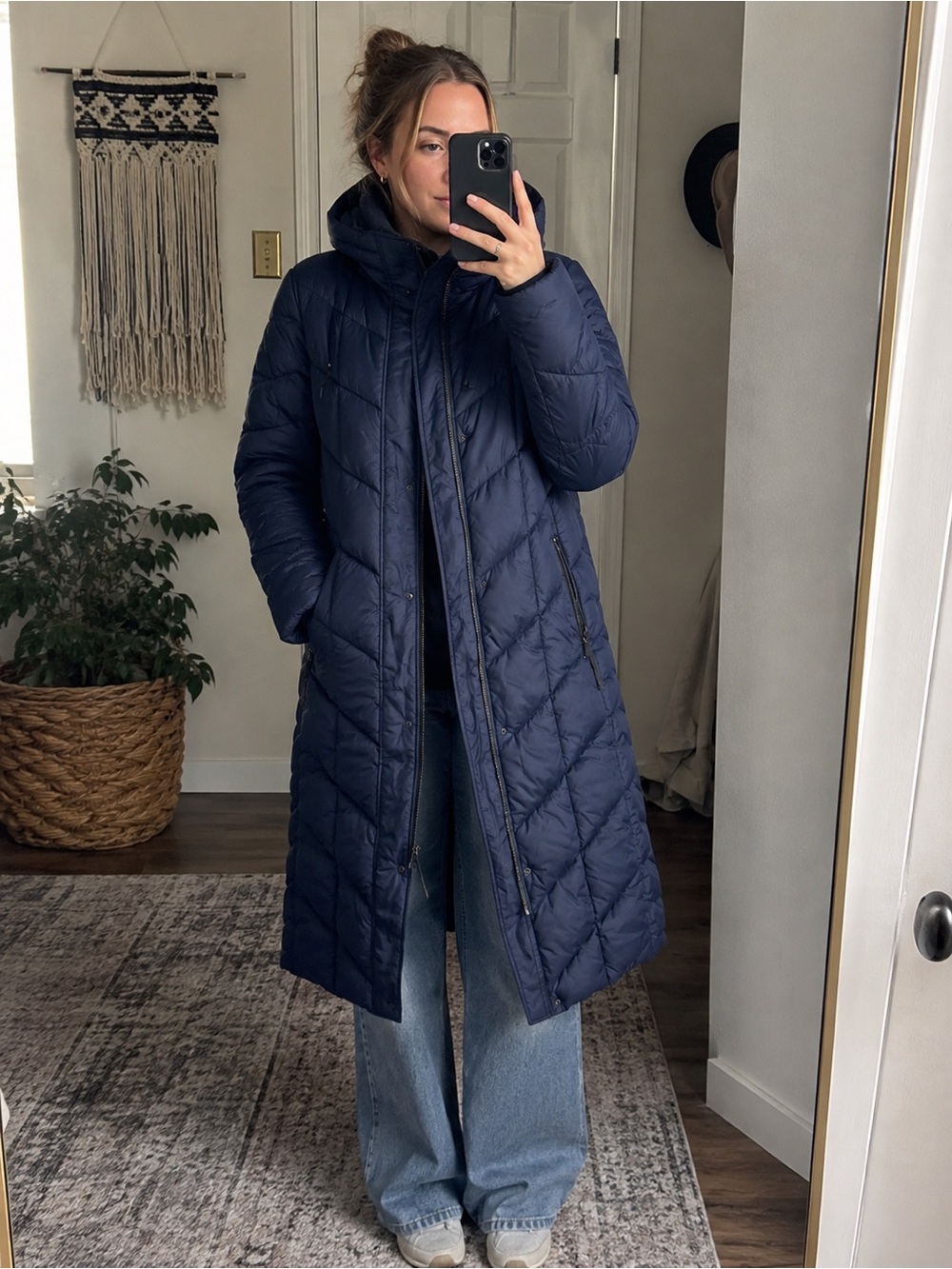 Gallery New York Women’s Small Navy Long Quilted Hooded Puffer Coat